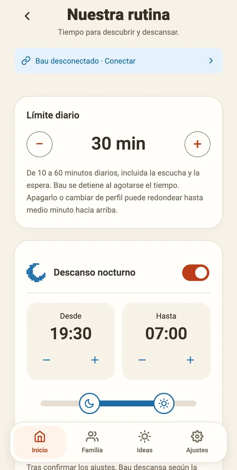 App para padres: Ritmo diario